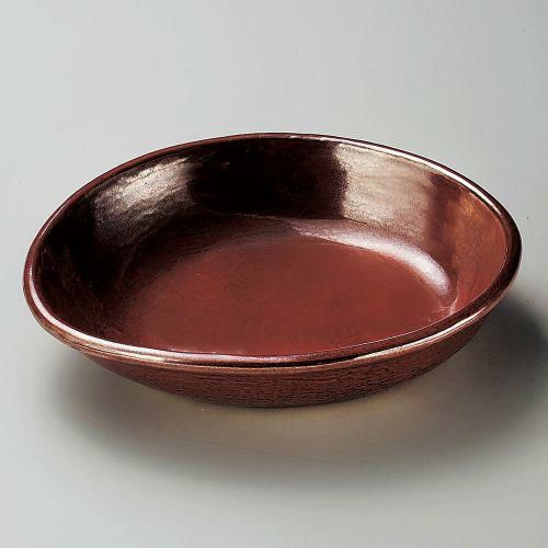 紅結晶たまご型7.0浅鉢 21.7×20×4.8cm 257-139