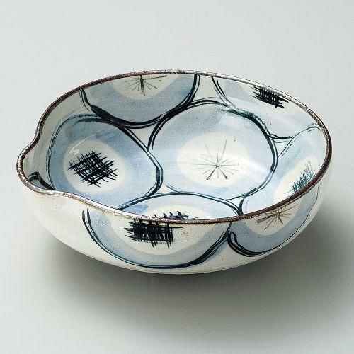 粉引呉須丸紋片口7.0鉢 22×21.2×7.5cm 251-109