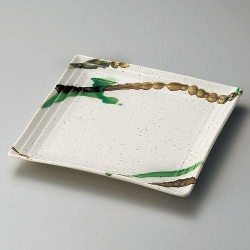 粉引黒オリベ流し段々大皿 23.5×23.5×2.8cm 186-029