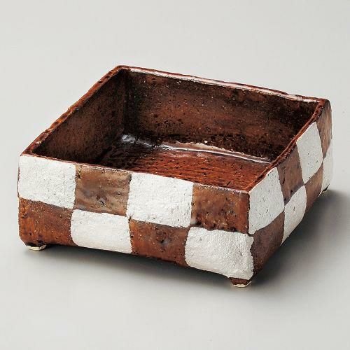 アメ釉銀彩手造り四角鉢 20×19.5×8cm 249-019