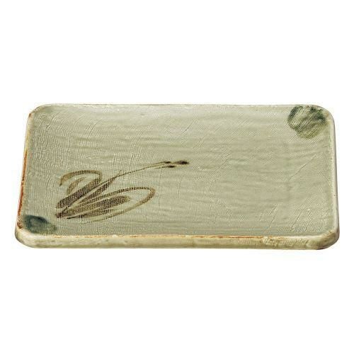 織部流し芦絵長角9.0皿(浜付き) 24×17cm 437-749