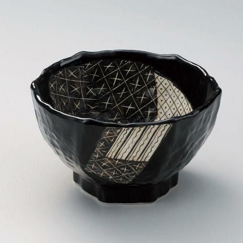 黒織部六角5.0丼 15.5×9cm 310-059