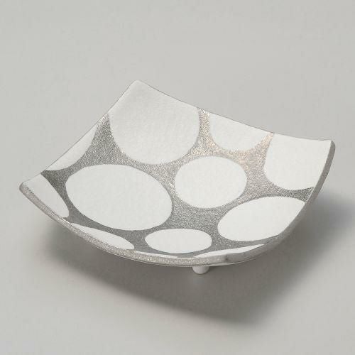 銀彩水玉四方皿 15.5×15.5×4.5cm 037-119