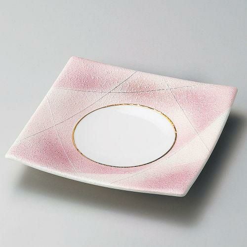 ピンク銀彩正角皿 18×18×2.5cm 189-089