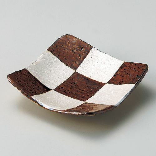 アメ釉銀彩角型向付 16.5×16.5×4cm 042-179