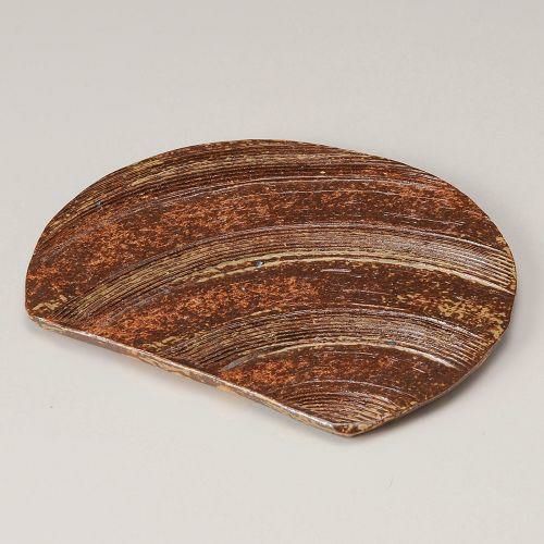 備前風くし目半月6.5寸プレート 20×17×1.3cm 200-159