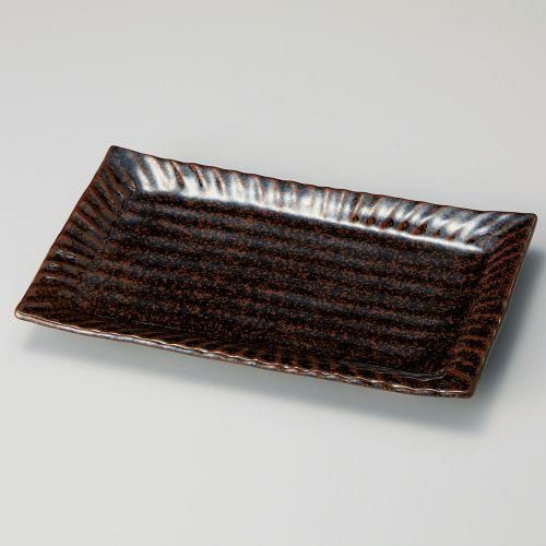 窯変令和天目削ぎ焼物皿 22.5×14.3×2.2cm 142-139