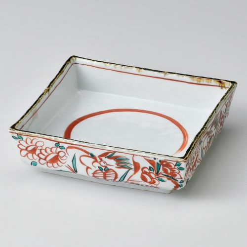 赤絵花正角盛鉢 18.5×18.5×5.3cm 251-019