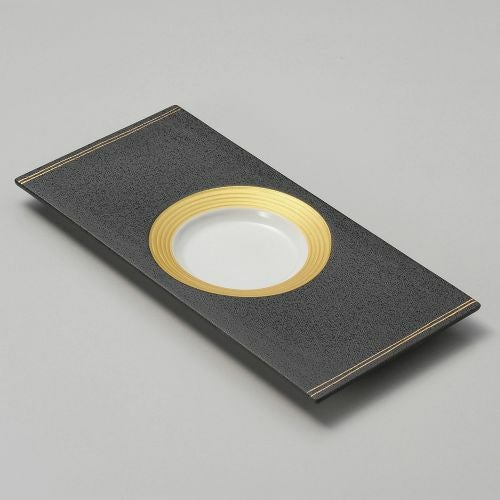 黒釉金彩長皿 28.8×13.9×1.9cm 036-189