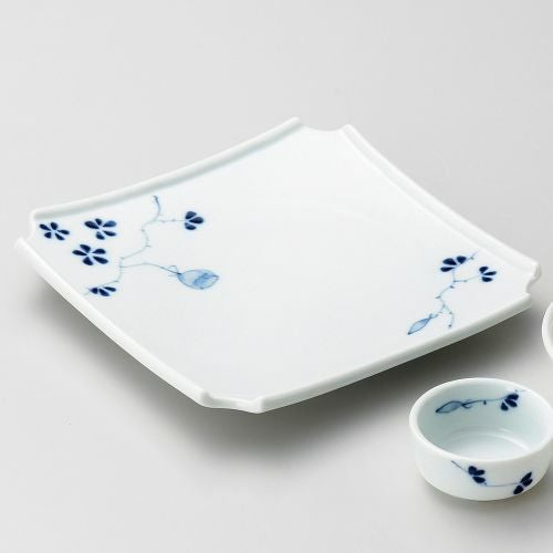 染付花絵正角天皿 18.5×18.5×3.2cm 120-249