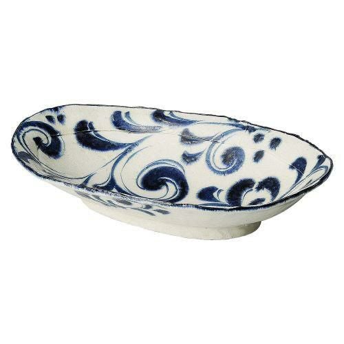 安南唐草紋楕円高台大盛鉢 40×25×8.5cm 239-019