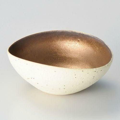 焼〆金彩4.0楕円小鉢 12×13.7×6.3cm 056-018