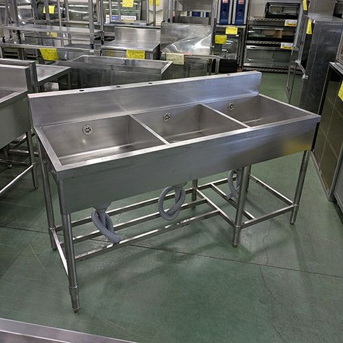 三層シンク　BGあり　業務用 中古】三槽シンク BGあり 幅1800×奥行600×高さ800 【送料別途見積