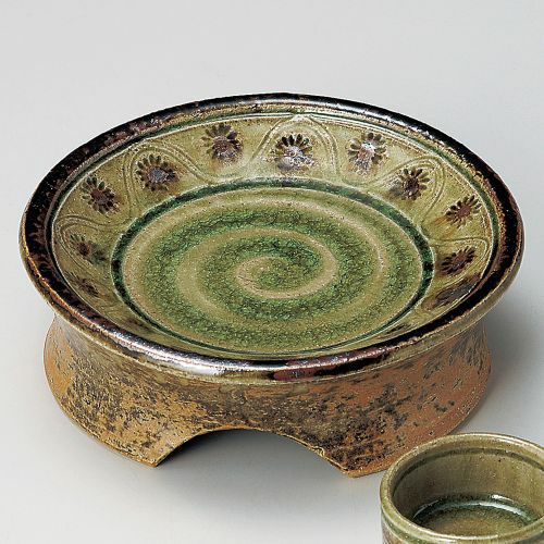 美濃伊賀アラビア文様高台5.5刺身 17.3×5.8cm 023-019