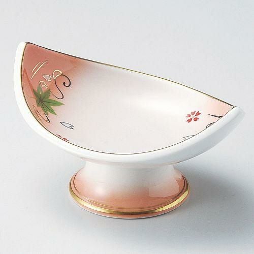 オレンジ吹舟型高台小鉢 16.5×11×6.8cm 060-169