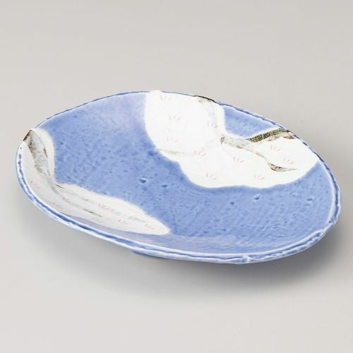 桜木コバルト三つ足楕円鉢 23.5×17.8×4.2cm 194-039