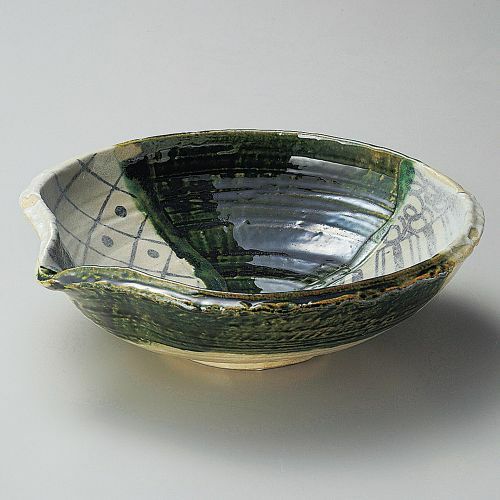 織部幾何紋片口大鉢 31.3×31×9.3cm 242-069