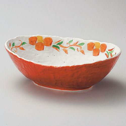 朱巻唐草花楕円大鉢 27.3×19.8×9.2cm 243-029