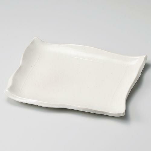 手造りモダン粉引(土物)モダンカット尺長皿 29.8×21.5×3cm 166-029