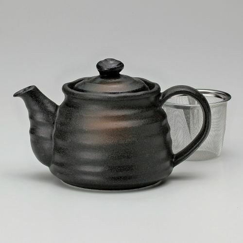 黒釉ポット(茶こし付) 17.6×11.2×10.8cm(450cc) 372-079