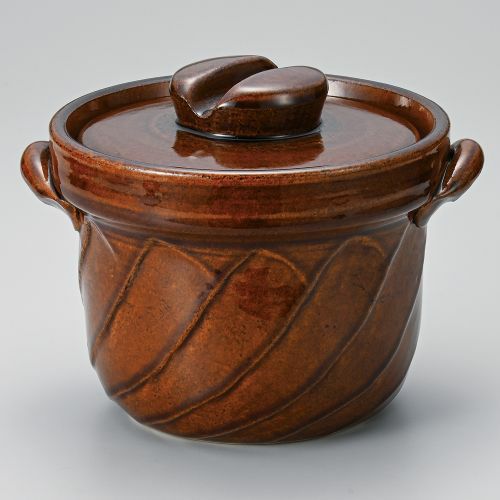 アメ釉捻りご飯鍋3合炊 φ19.8×23×17cm(身14.8cm) 384-149