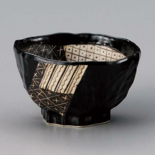黒織部六角4.0丼 φ12.5×7.5cm 328-219