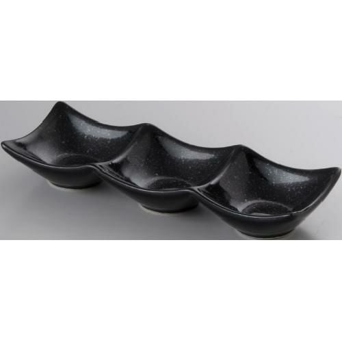 仕切皿 Basic 正角3連黒御影 10枚入/業務用食器