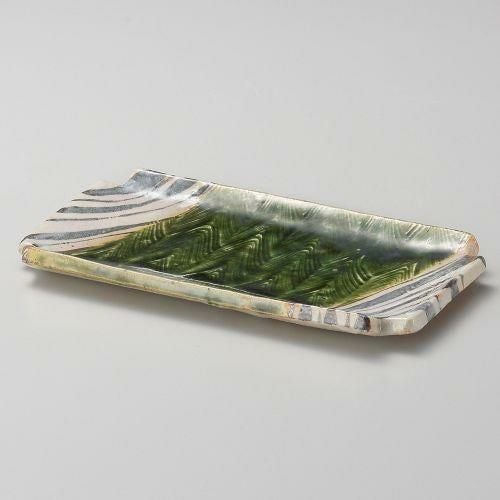 織部隅切焼き物皿 21.5×11.6×2cm 140-089