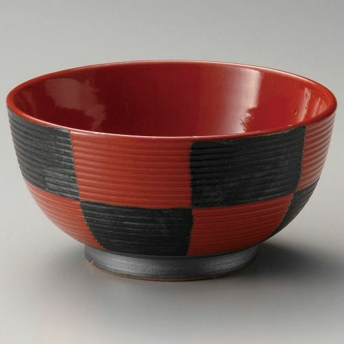 筋彫赤市松夏目5.0丼 φ15.4×9.6cm 317-339