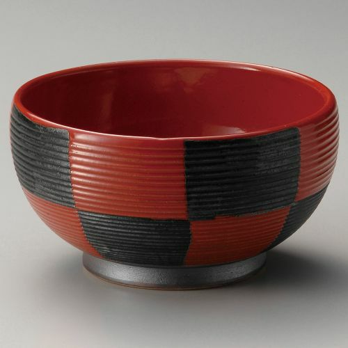 筋彫赤市松55釜揚丼 φ16.8×8.8cm 317-289