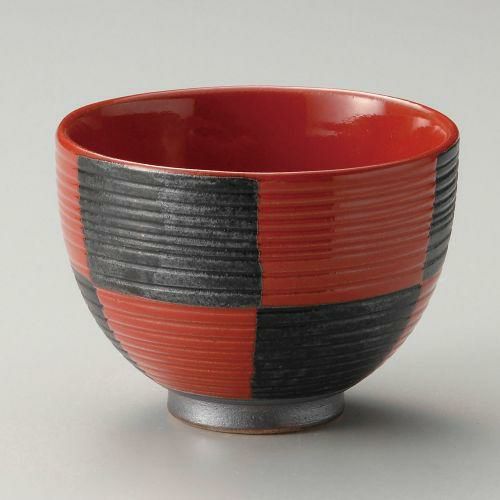 筋彫赤市松夏目4.0丼 φ11.2×8.2cm 332-239