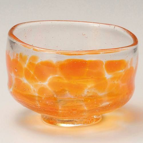 吹ガラス抹茶碗オレンジ φ11×7cm 379-179