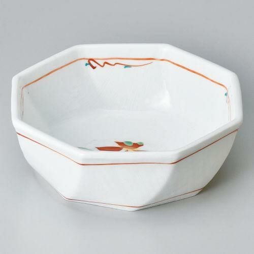 赤絵花紋八角刺身鉢 14.5×5cm 076-019