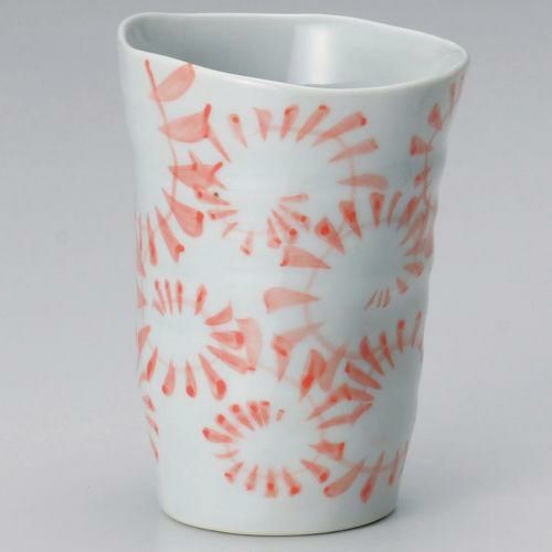 手造り唐草フリーカップ赤 φ9×11.7cm(約340cc) 267-029