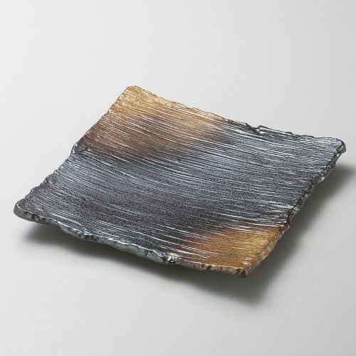 黒備前金茶吹凛19正角皿 19×2.5cm 184-099