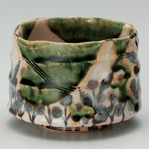 織部華文一口抹茶碗 9.5×7.8cm(290cc) 376-039
