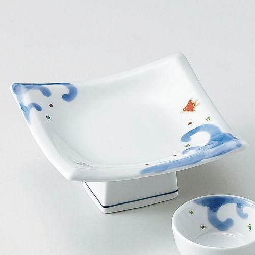 染錦波千鳥45高台皿 13.5×13.5×6.5cm 025-189