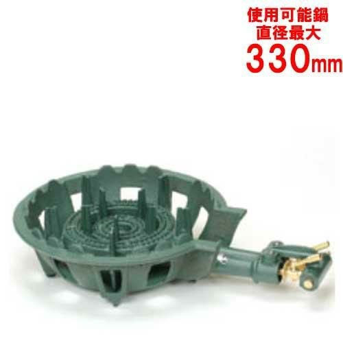 TS-210 【タチバナ】鋳物コンロ 二重 羽根なし 下枠付き 種火無 全長505×直径330×高さ125(mm)