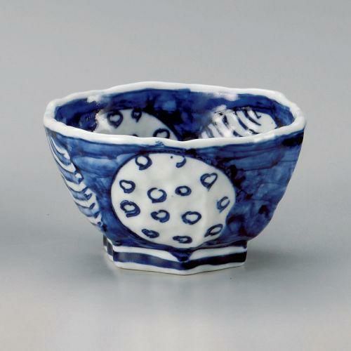 染付丸紋六角4.5丼 φ14×8.4cm 325-129