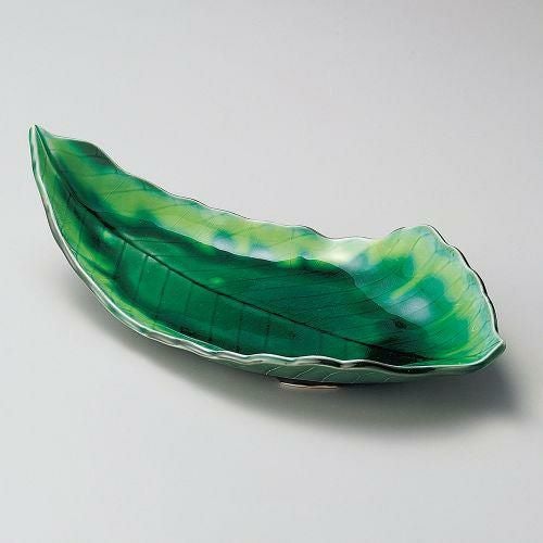 緑釉木の葉尺二皿 35×18×8cm 201-039