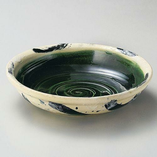 織部呉須刷毛目8.5寸平鉢 φ26×6.4cm 248-049