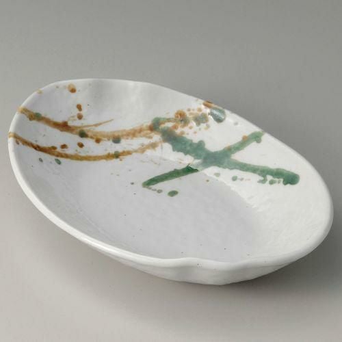 二彩吹波型楕円8.0鉢 27.5×19×5cm 303-089