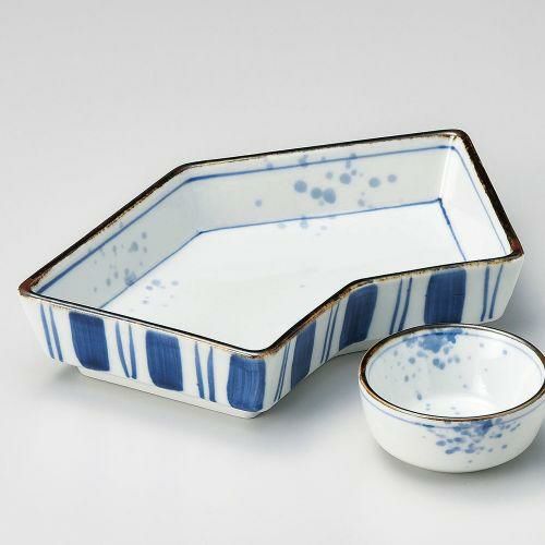 染付太唐草のし形切立向付 φ20×11×6cm 026-199