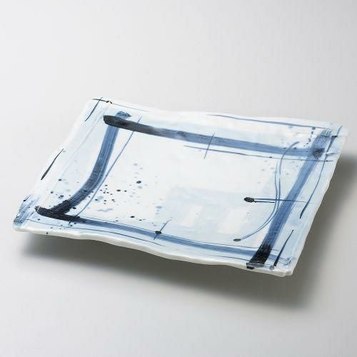 呉須格子長角9.5寸皿 29.4×25.9×4.4cm 161-129