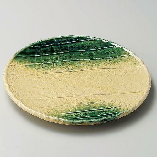 黄瀬戸織部吹8.0丸皿 φ25×2.5cm 203-059