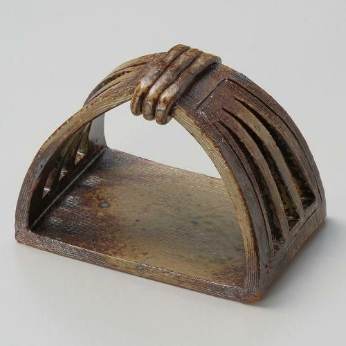 備前風かまくら手さげ皿(小) 12×8×8.5cm 089-029