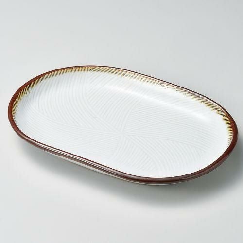 乳白楕円31cm皿 31×21.3×3.5cm 192-019