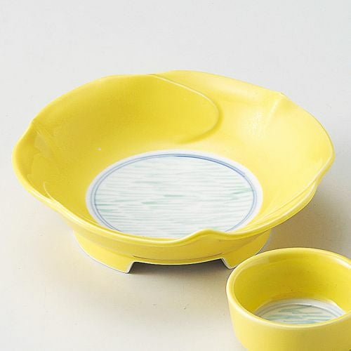 黄釉流水花形向付 15×4.5cm 027-179