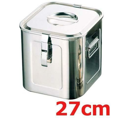 UK 18-8 パッキンフック付 角型キッチンポット 27cm 手付