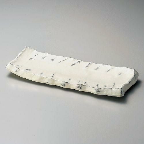 粉引拭取りガタ彫12.0皿 37×14.5×4cm 155-029